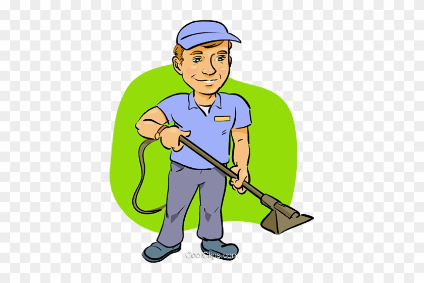Man With A Vacuum Royalty Free Vector Clip Art Illustration - Carpet Cleaning Clip Art #992725
