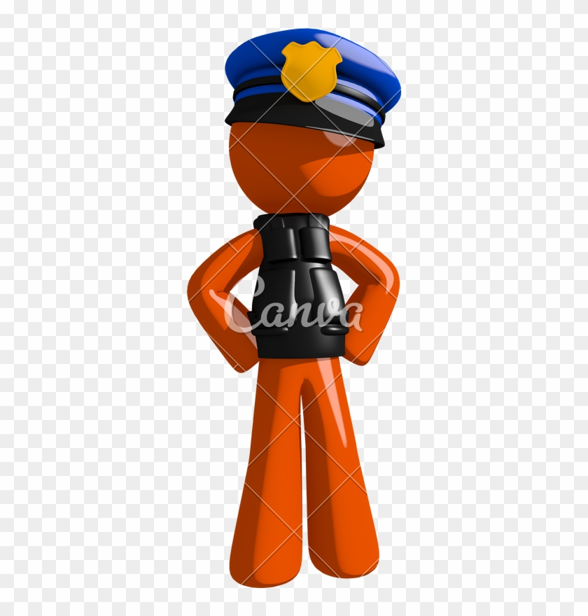 Orange Man Police Officer With Hands On Hips - Illustration #992862