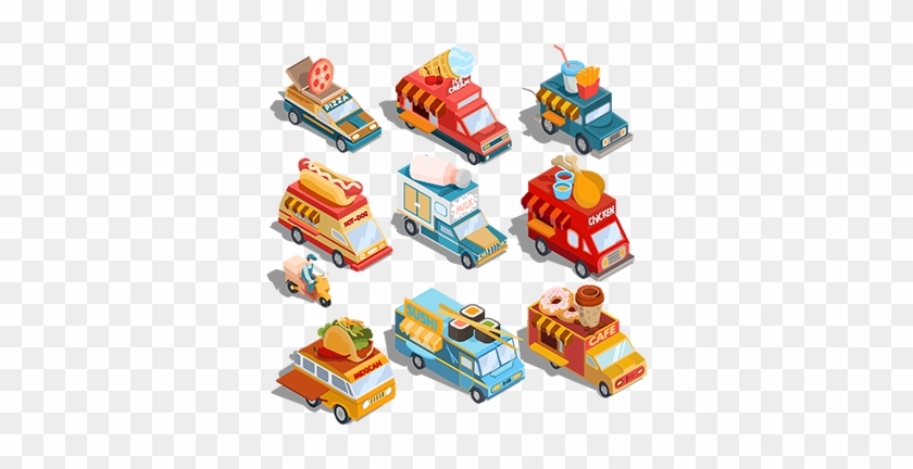 Isometric Illustrations Of Cars Fast Delivery Of Food - Food Truck Paper Toy Car #994263