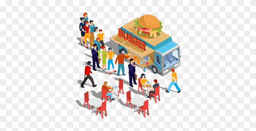 Vector Isometric Illustration People Order And Buy - Fast Food Street Eating Clip Art #994272