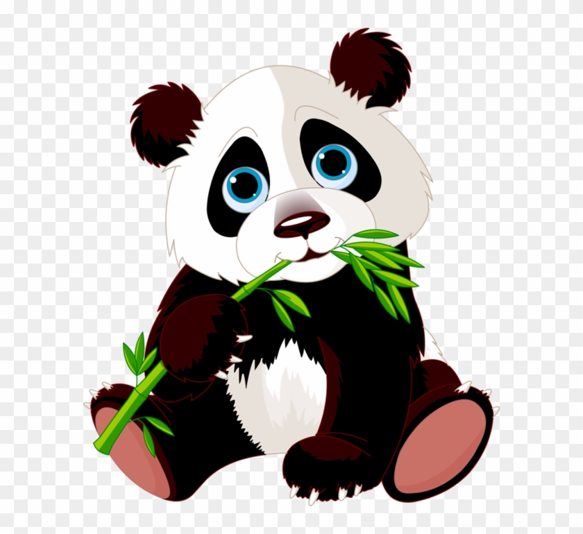 Cartoon Baby Panda Eating Bamboo