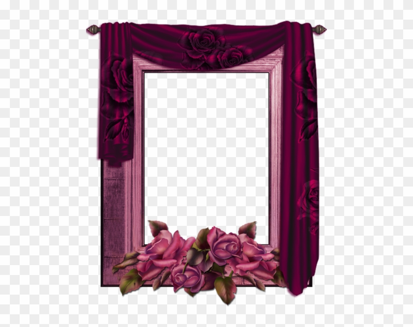 Transparent Png Frame With Curtain And Roses - Curtain Frame Png #174939