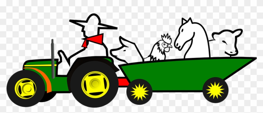 Farmer, Animals, Car, Farm, Green, Horse - Moving Tractor Animation #175782