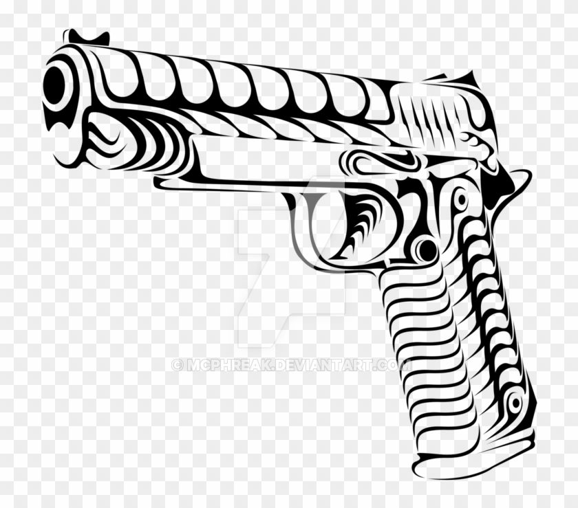 Tribal Gun 1911 Click 2 C It By Mcphreak On Deviantart Tribal Drawing Of Gun Free Transparent Png Clipart Images Download