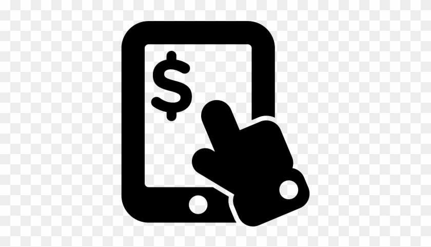 Hand Pointing To Dollar Sign On Tablet Device Vector - Online Payment Icon Black #994702