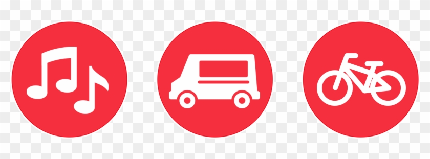 Three Red Circles With Microphone, Food Truck, And - Circle #994823