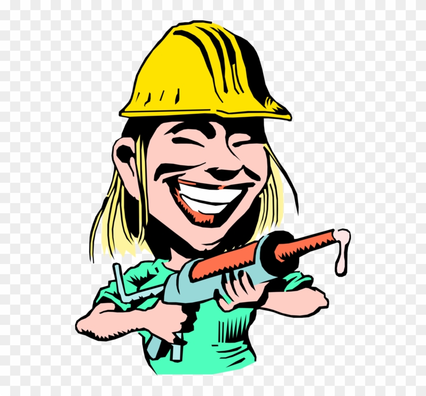 Vector Illustration Of Female Construction Worker With - Caulking Gun Clipart #994943
