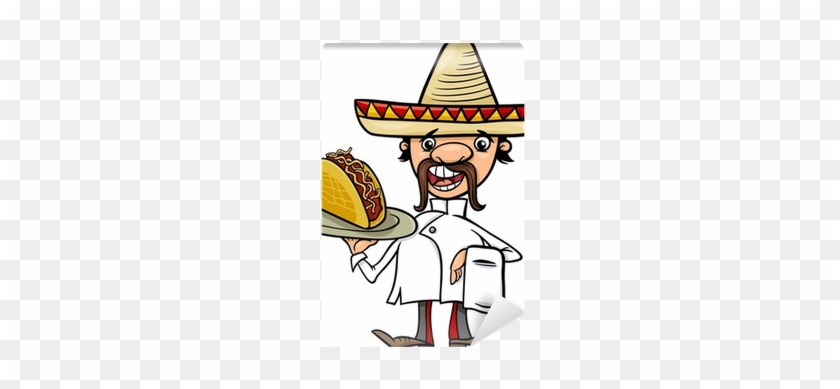 Mexican Chef With Taco Cartoon Illustration Wall Mural - Mexican Chef #995058