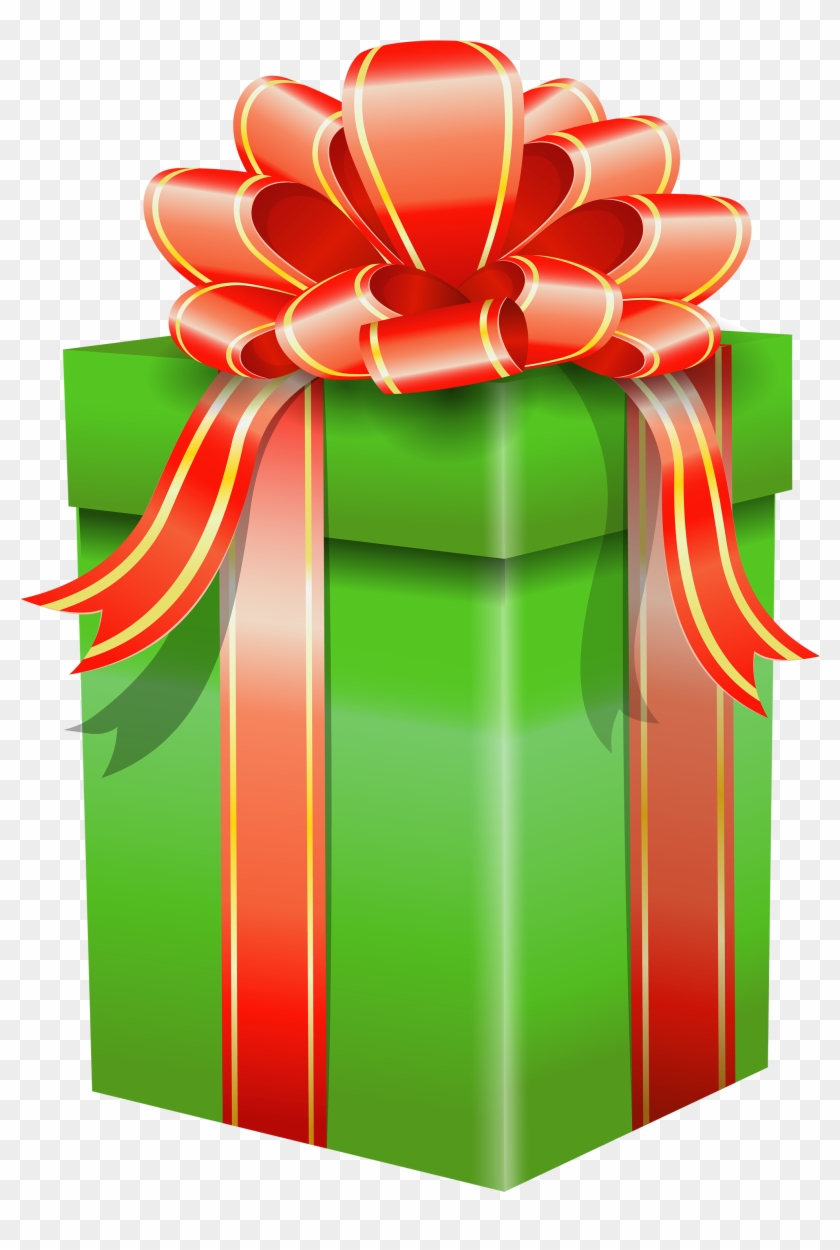 Green Gift Box With Red Bow Png Clipart - Red #995452