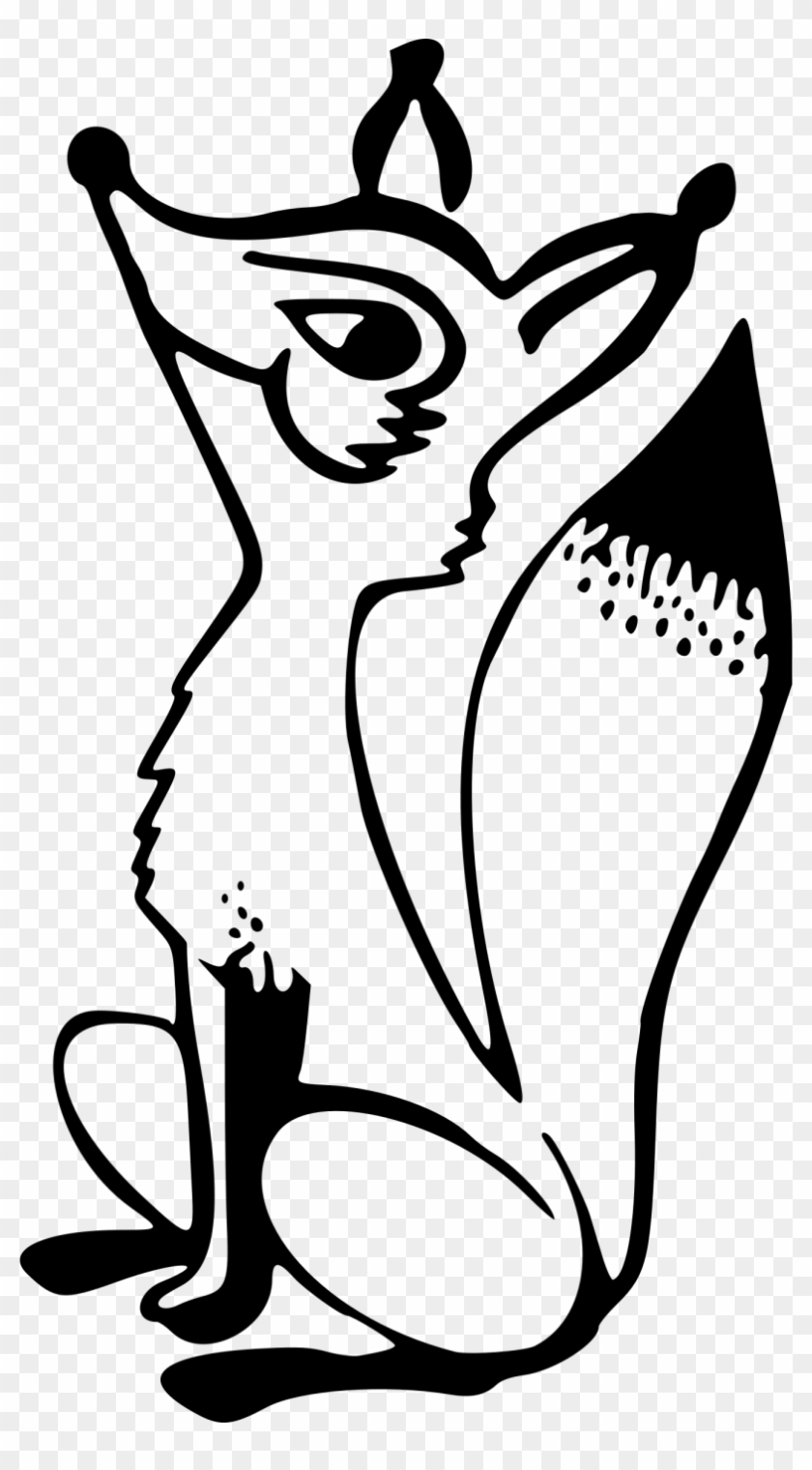Simple Fox Line Drawing Also Simple Cute Fox Drawing - Fox Clipart Black And White #996147