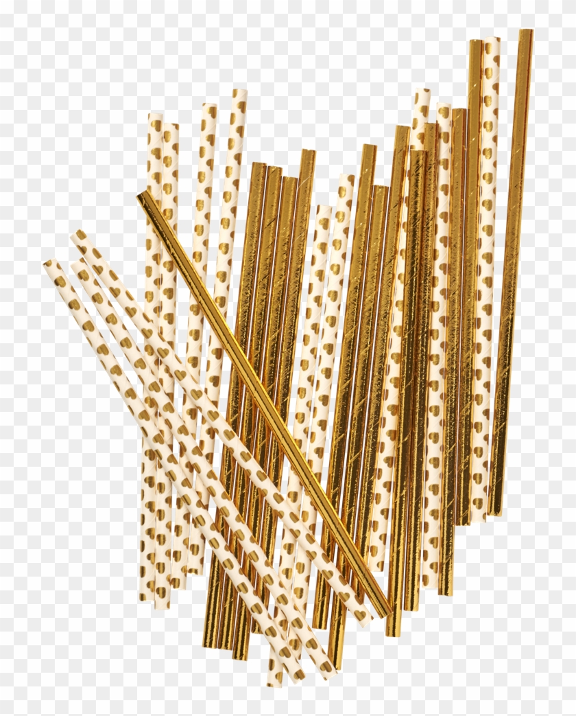 25 Paper Straws In 2 Assorted Gold Prints By Rice Dk - Gold Straw Png #998076