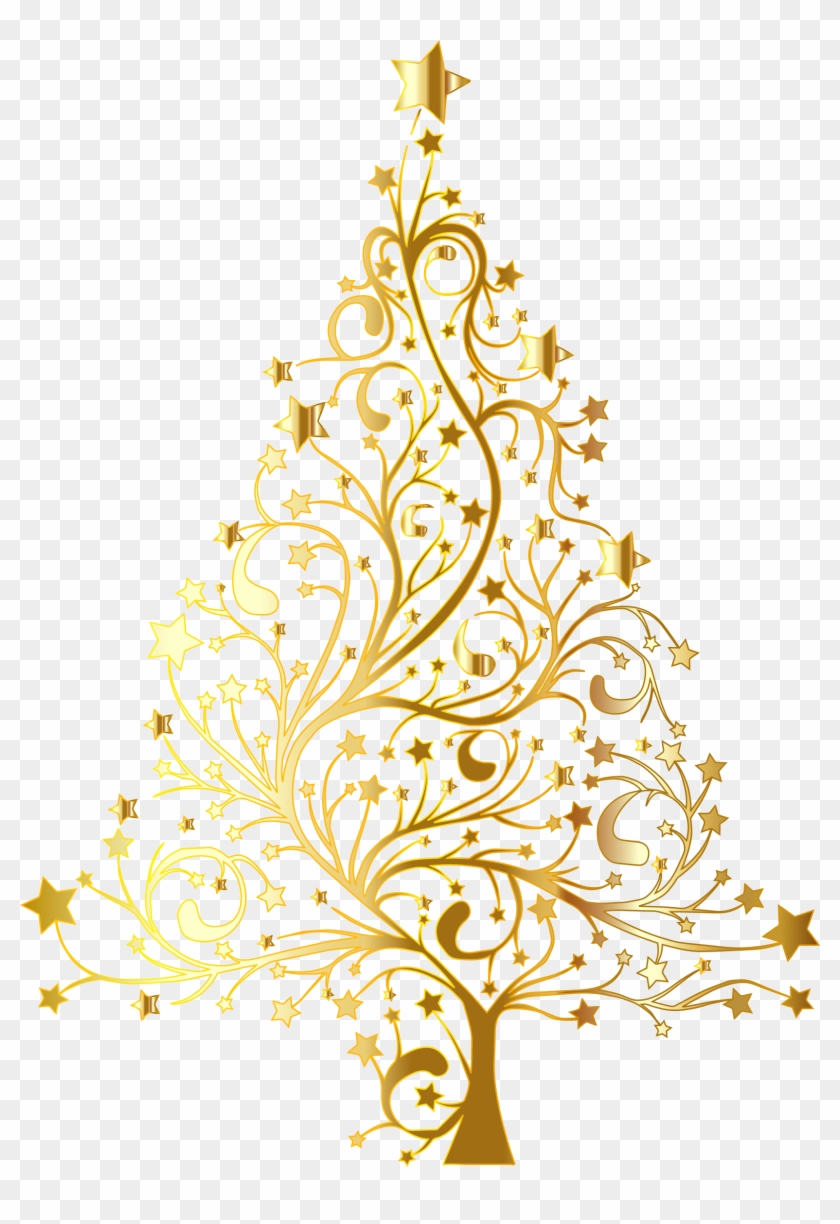 Yellow Clipart Christmas Tree - Gold Christmas Tree Vector #999478