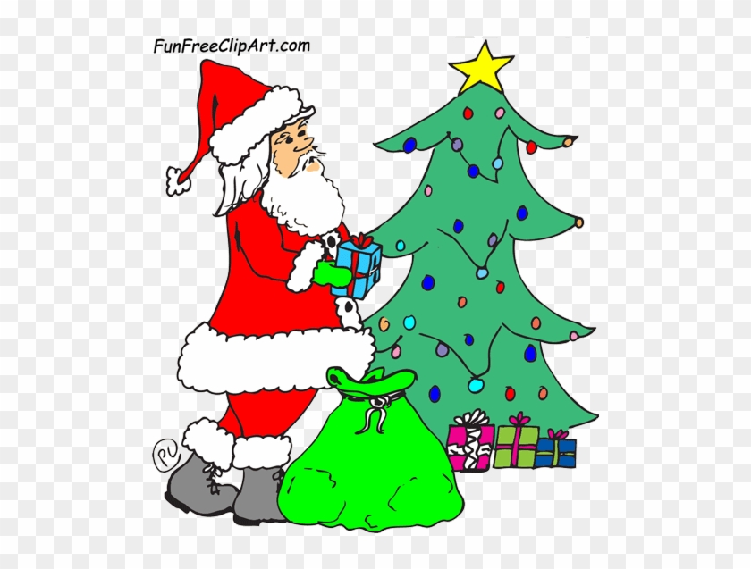 Santa Putting Presents Under The Christmas Tree Clipart - Draw A Christmas Tree With Santa #999896