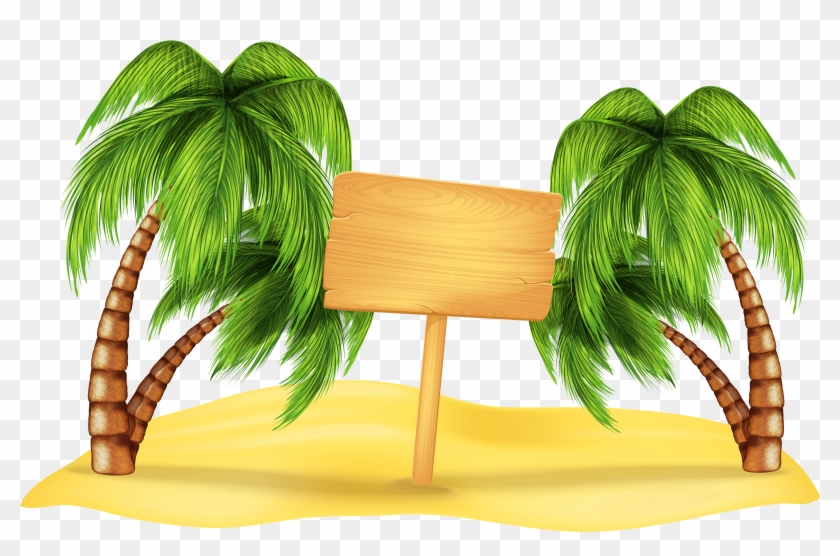 Transparent Beach Palm Decoration Png Clipart - Beach With Palm Trees Illust #1000364