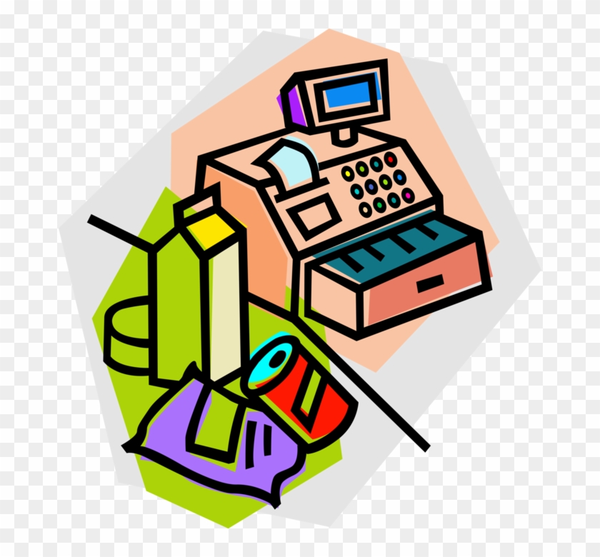 Groceries At The Cash Register Royalty Free Vector - Cash Register Clip Art #1000840