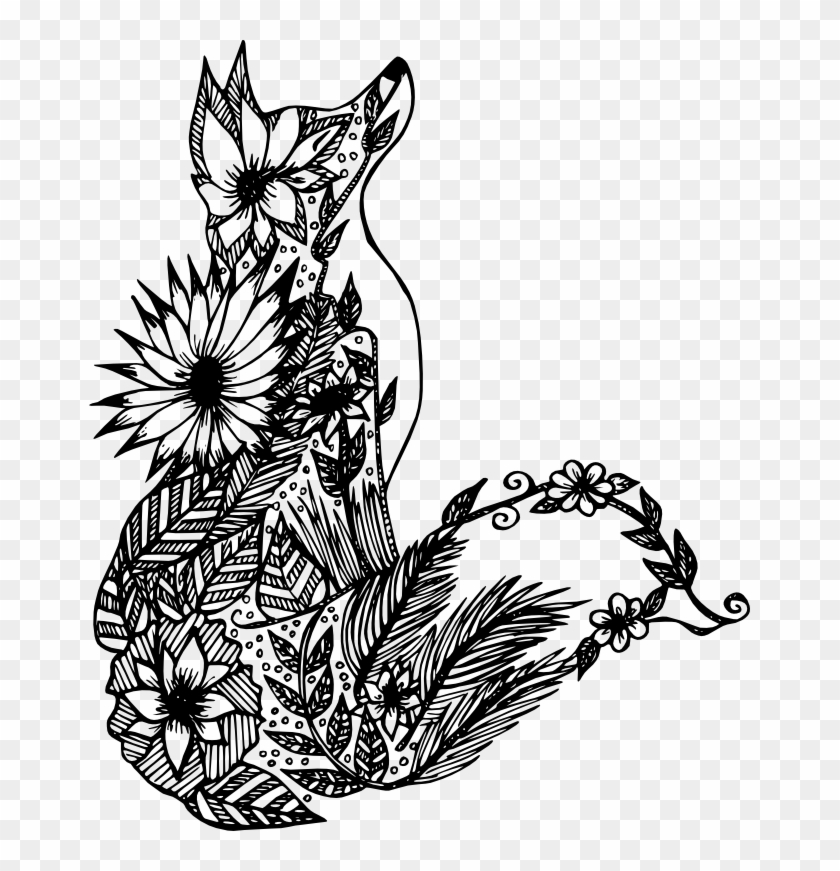 Mandala, Personal Use, Fox Flowers, - Mandala Animal Coloring Pages #1001838