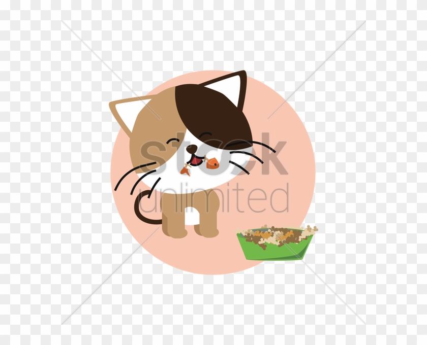 Cat Eating Fish Vector Image - Food #1001992