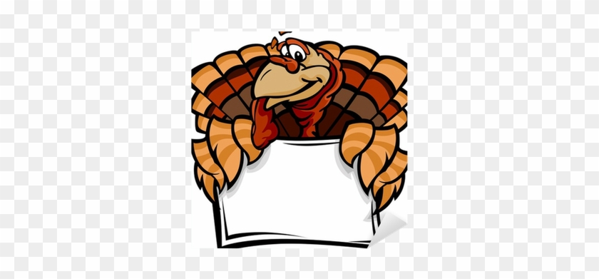 Happy Thanksgiving Holiday Turkey Holding Sign Cartoon - Happy Thanksgiving Basketball #1002135