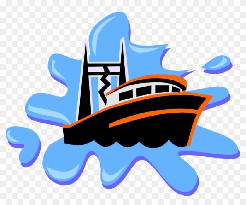 Vector Illustration Of Commercial Fishing Trawler Boat - Fishing Boats Logo's #1002452
