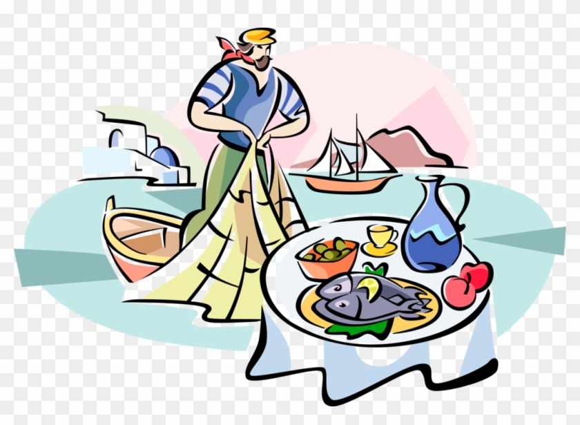 Vector Illustration Of Greek Fisherman With Fishing - Vector Illustration Of Greek Fisherman With Fishing #1002519