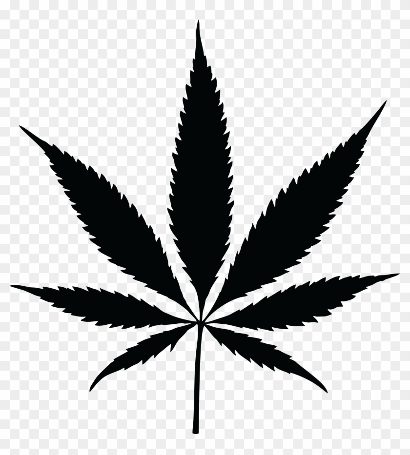 Free Clipart Of A Black Silhouetted Cannabis Pot Leaf - Cannabis Leaf #1003704