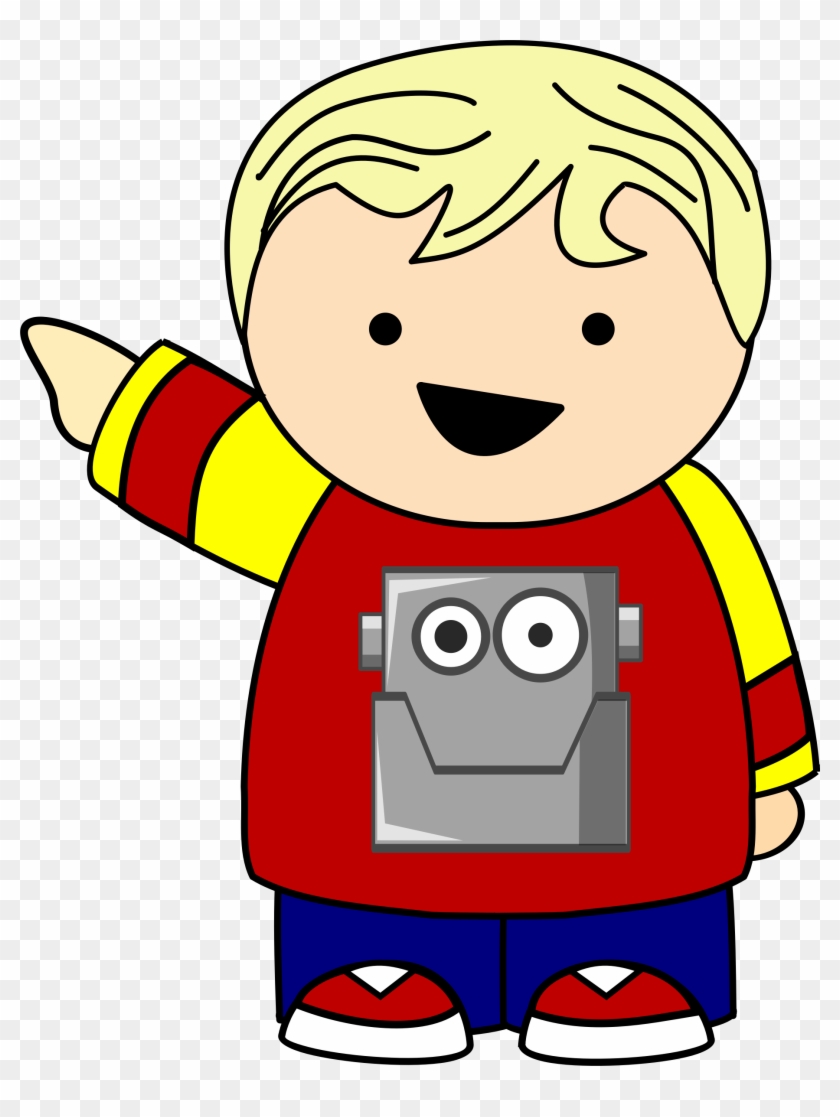 Kid In Robot Shirt - Kid Pointing Clipart #1003865