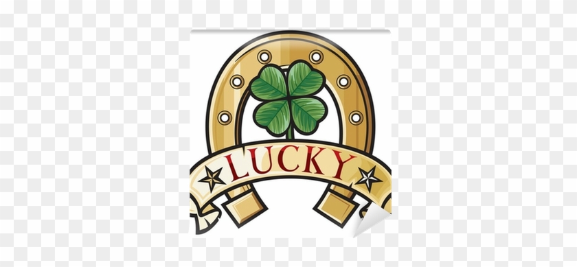 Carta Da Parati Lucky - Large Poster Lucky Horseshoe With Four Leaf Clover #1004146