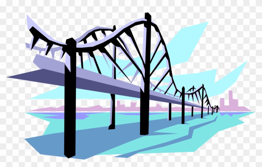 Vector Illustration Of Suspension Bridge Crosses Open - Vector Illustration Of Suspension Bridge Crosses Open #1005330