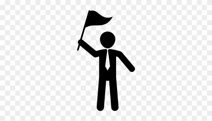 Man Standing Rising A Flag In His Right Hand Vector - Person Holding Flag Clip Art #1005749