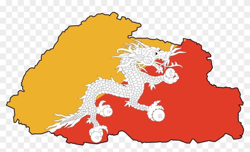 Flag Map Of Bhutan Drapeau Bandiera Bandeira Flagga - Bhutan Flag Map #1006015