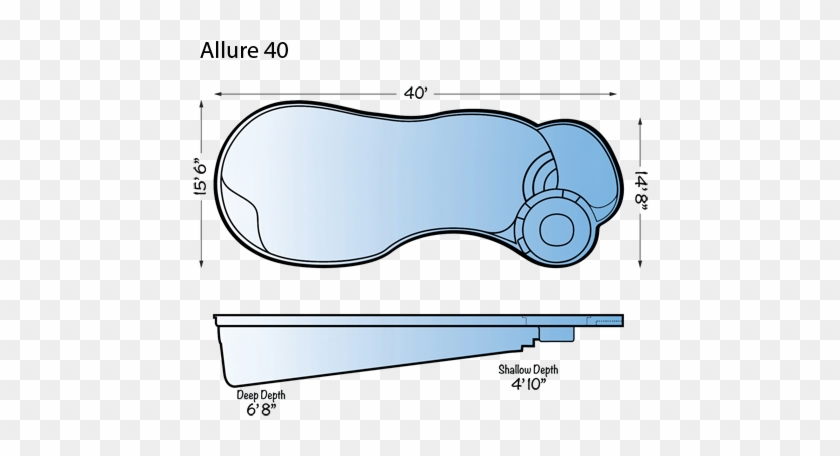 Allure 40 Fiberglass Pool Line Drawing From Signature - Pool Sun Shelf Depth #1006392