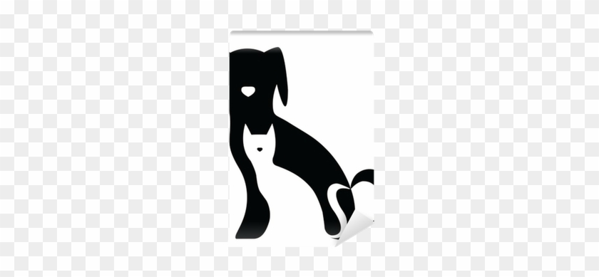 Funny Dog And Cat Silhouettes Composition Wall Mural - Dog And Cat Silhouettes #1006659