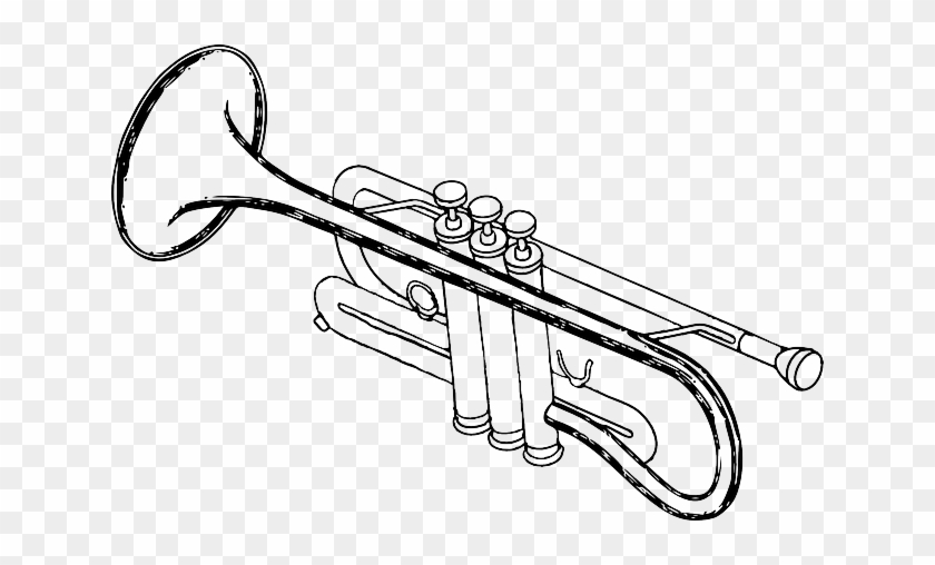 White Black, Music, Outline, Drawing, Sketch, Jazz, - Trumpet Black And White Clipart #1007136