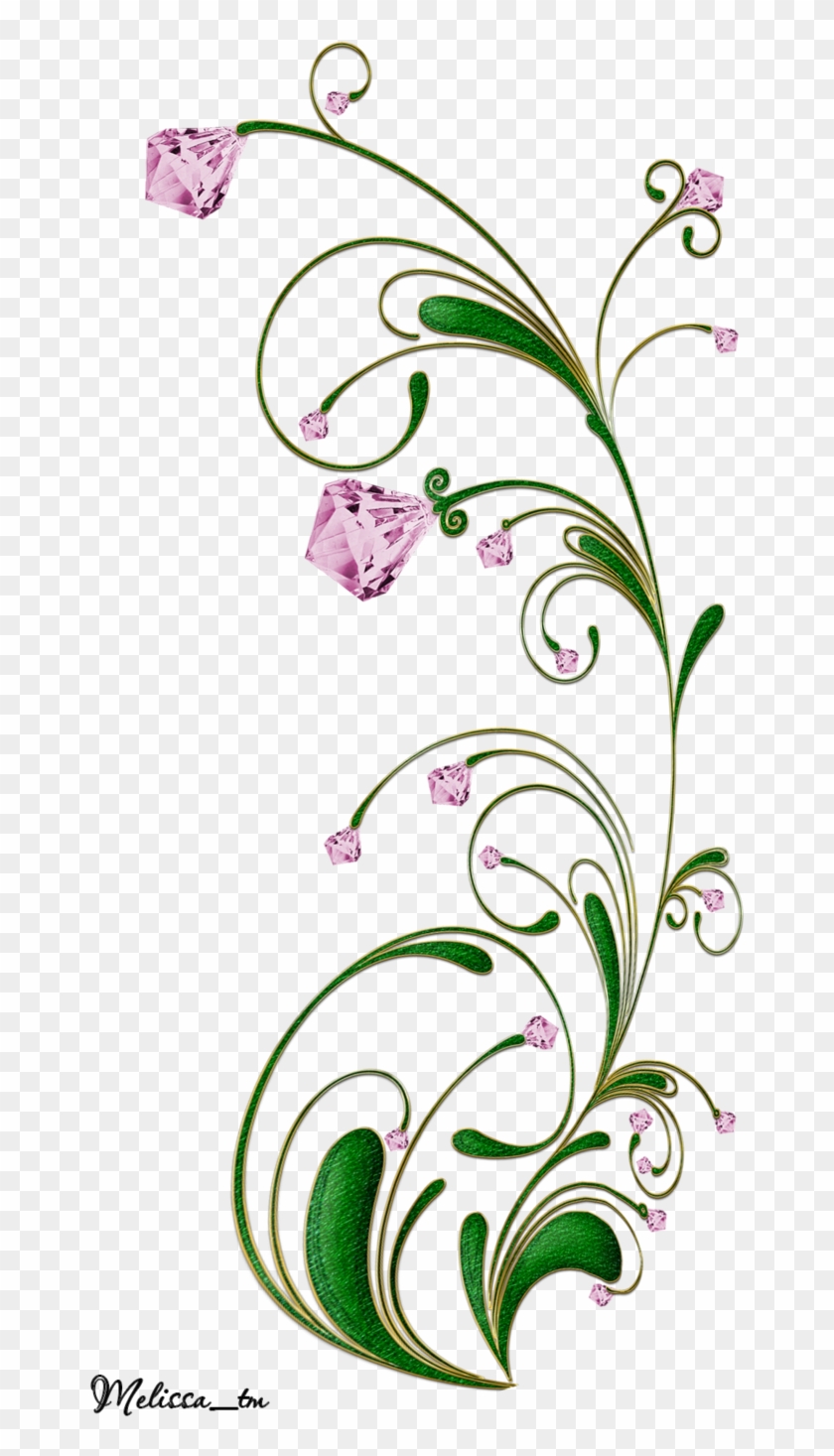 Green Swirl With Pink Gems Png - Flower Png Green Transparan #1008934