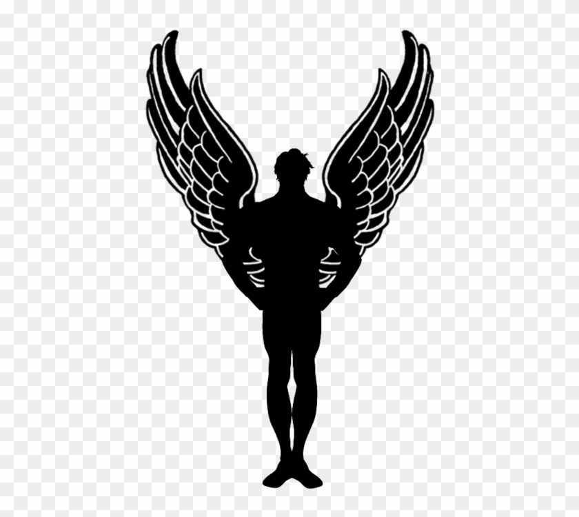 Male Angel Silhouette Clipart - Black Wings #1009425