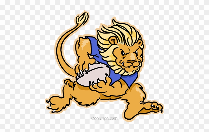Lion Playing Rugby Royalty Free Vector Clip Art Illustration - Victoria Ave Elementary School #1009432