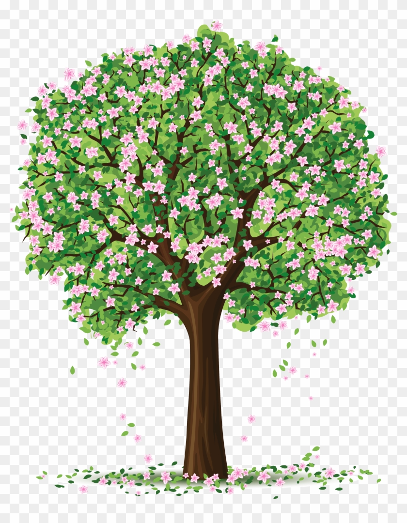 Spring - Cartoon Tree With Flowers #1010139