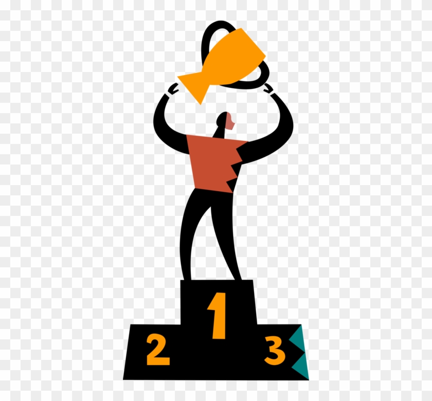 Vector Illustration Of Champion Holds Trophy, Award - Vector Illustration Of Champion Holds Trophy, Award #1012537