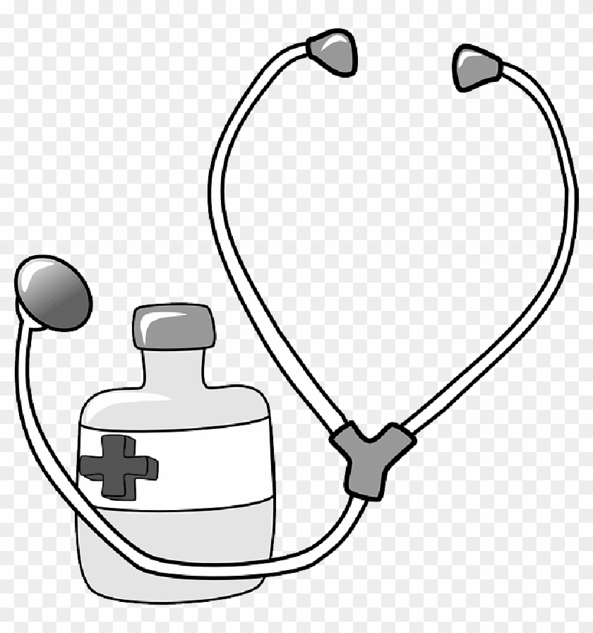 Red, Black, Outline, Cross, Drawing, Doctor, Nurse - Stethoscope Clipart #1013132