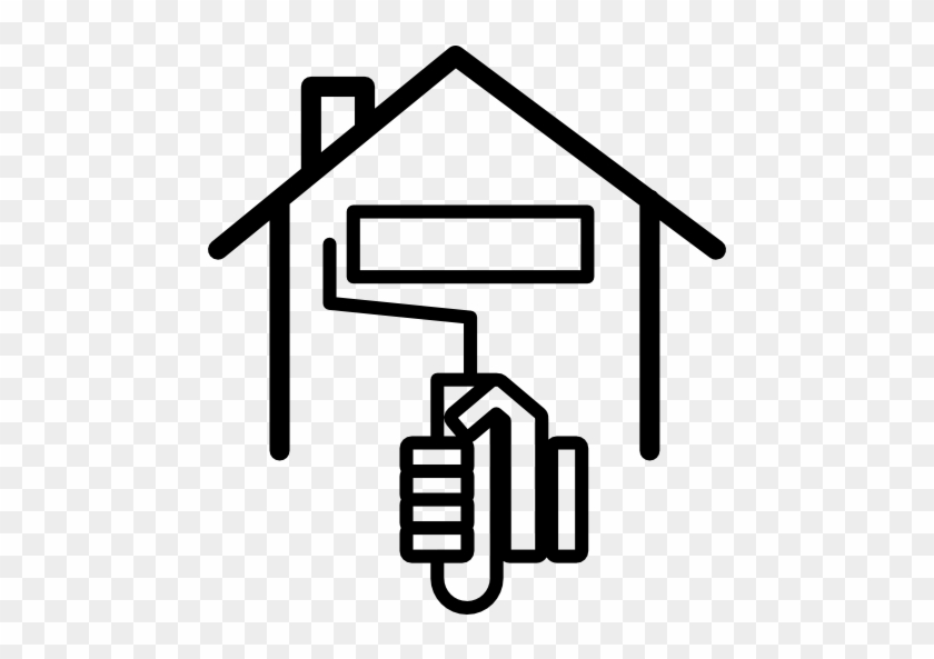 Paint Roller Brush Inside A Home Free Icon - House With Paint Brush Clipart #1013827