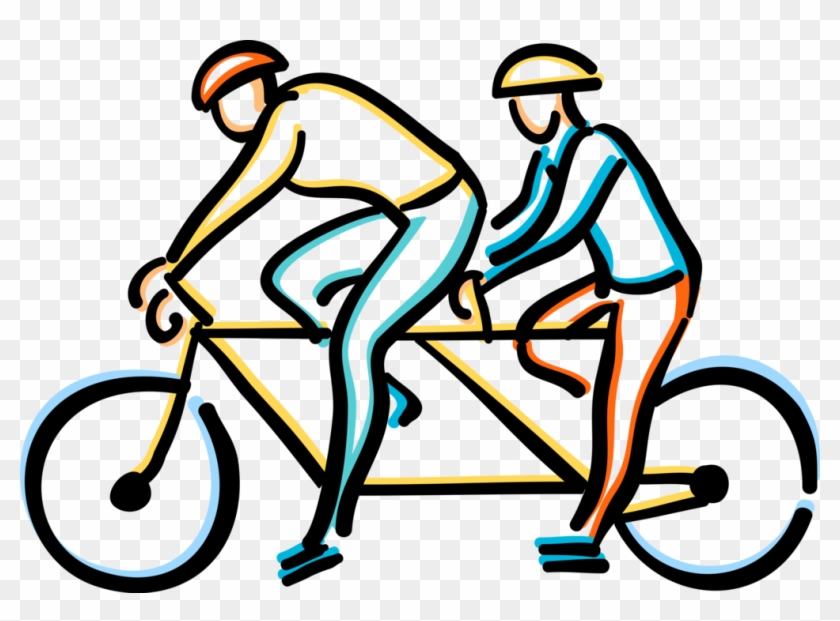 Vector Illustration Of Two Cyclists Riding On Tandem - Vector Illustration Of Two Cyclists Riding On Tandem #1014034