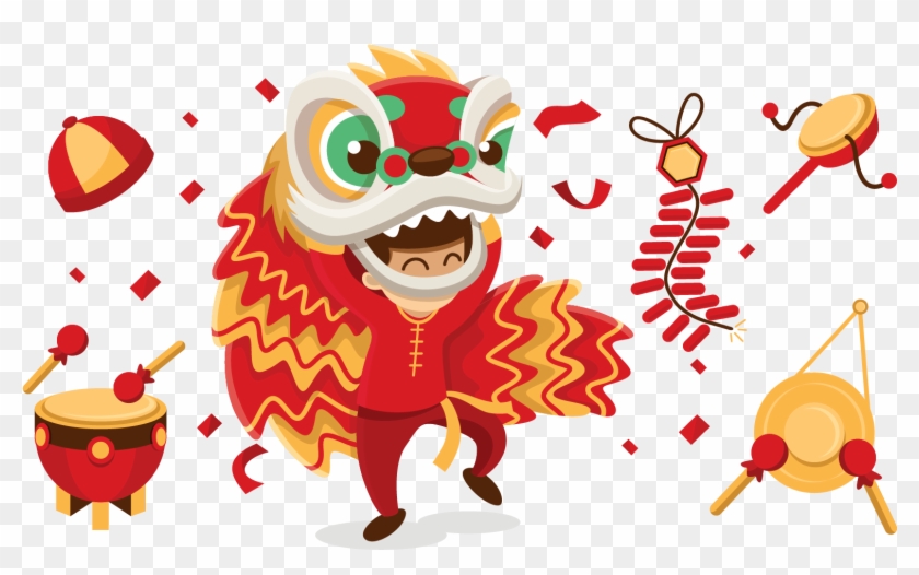 Lion Dance Chinese New Year Dragon Dance - Chinese Lion Dance Cartoon Png #1014628