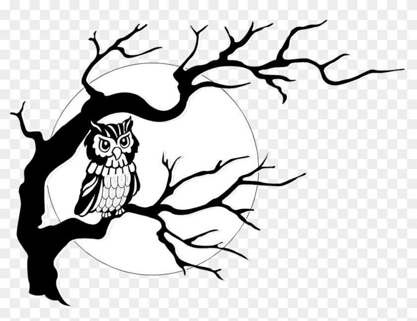 Owl Free Stock Photo Illustration Of An Owl In A Tree - Owl Clipart Black And White #1015125