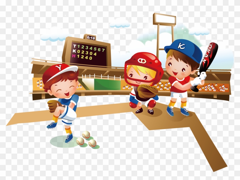 Baseball Cartoon Illustration - Niños Haciendo Deportes #1015324