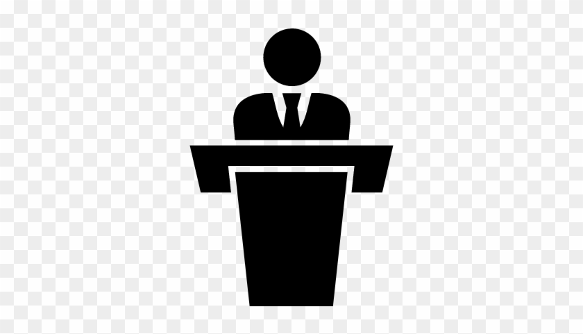 Businessman Behind Podium Giving A Speech Vector - Giving A Speech Icon #1015323