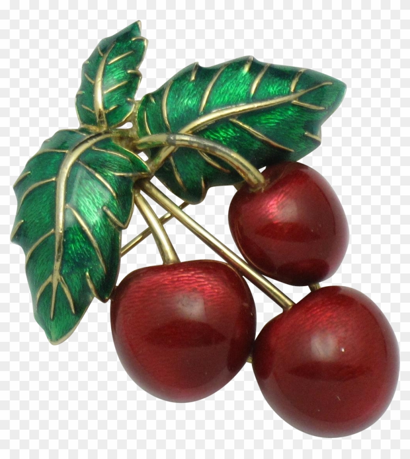 Vintage Ciner Metallic Red Green Figural Cherry Brooch - Cherry #1015583