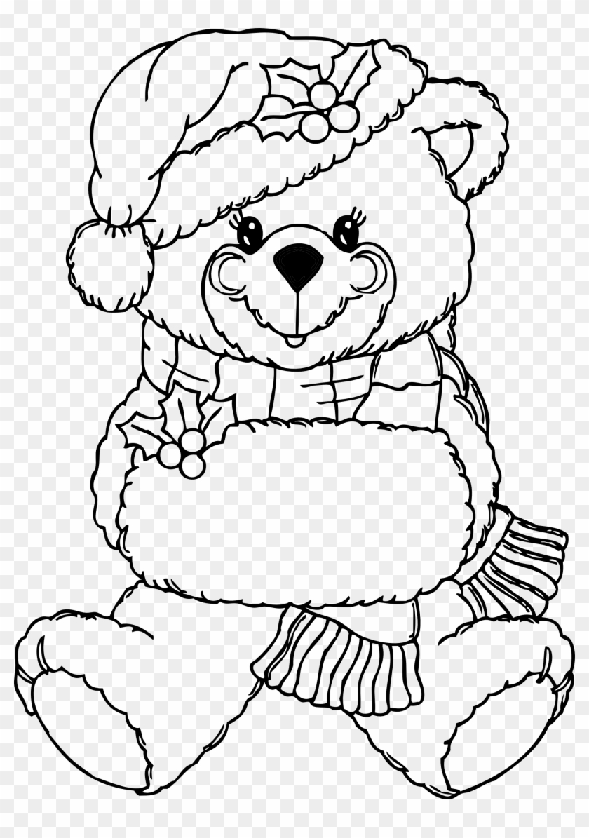 Drawn Teddy Bear Christmas - Black And White Christmas Bear #1016311