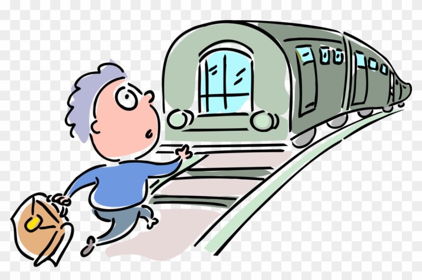 Vector Illustration Of Travel Passenger Runs To Catch - Cartoon #1016692