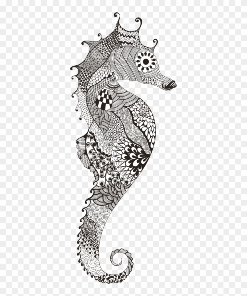 Seahorse - Zentangle Sea Horse Beige Printed Canvas Tote Bag With #1016961