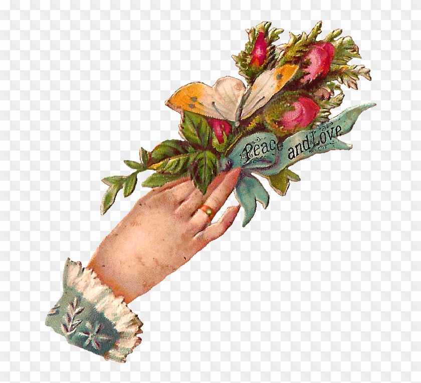 This Is Digital Clip Art Of A Pretty Woman's Hand Holding - Victorian Hand Holding Flowers #1017105